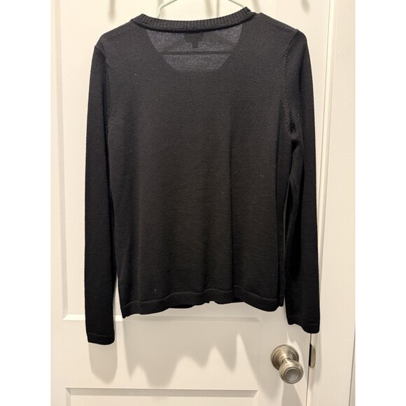 Talbots Military Cardigan Sweater Black Merino Wool Gold Buttons Medium Pockets - Picture 5 of 5